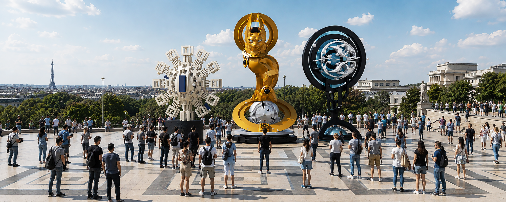 3 Sculptures horloges Place du Trocadero